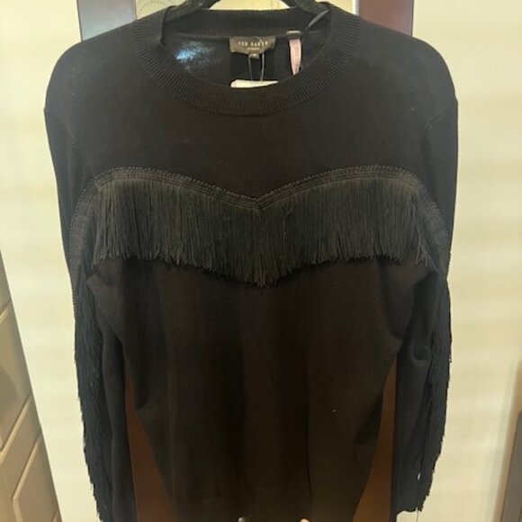 Ted Baker London Sweaters - Ted Baker Fringe Sweater Black - Size 2 (Medium)